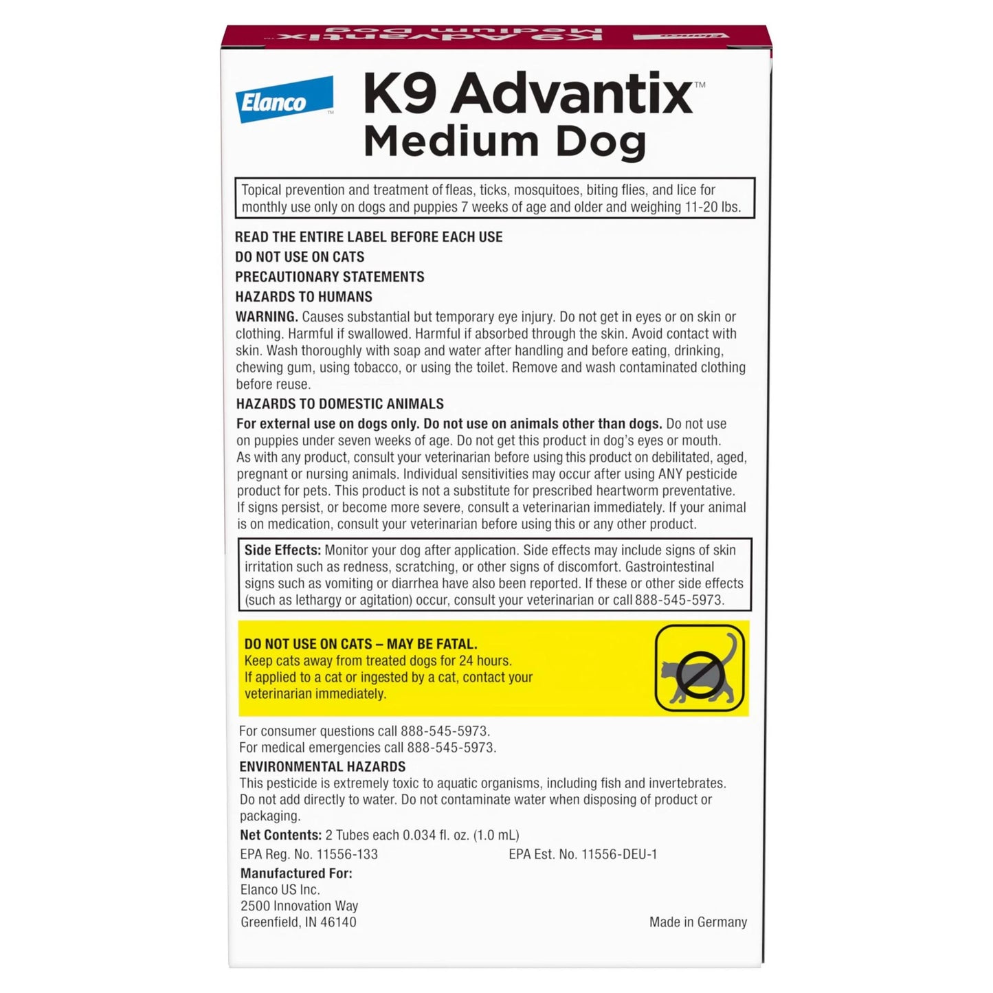 K9 Advantix Flea, Tick & Mosquito Prevention for Medium Dogs 11-20 Lbs., 2-Monthly Treatments