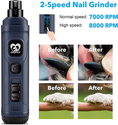 **Professional e-commerce title:**  **2-Speed Electric Dog Nail Grinder with Dual LED Lights – Quiet, Powerful Pet Nail Trimmer for Safe, Painless Grooming of Small, Medium & Large Dogs and Cats 