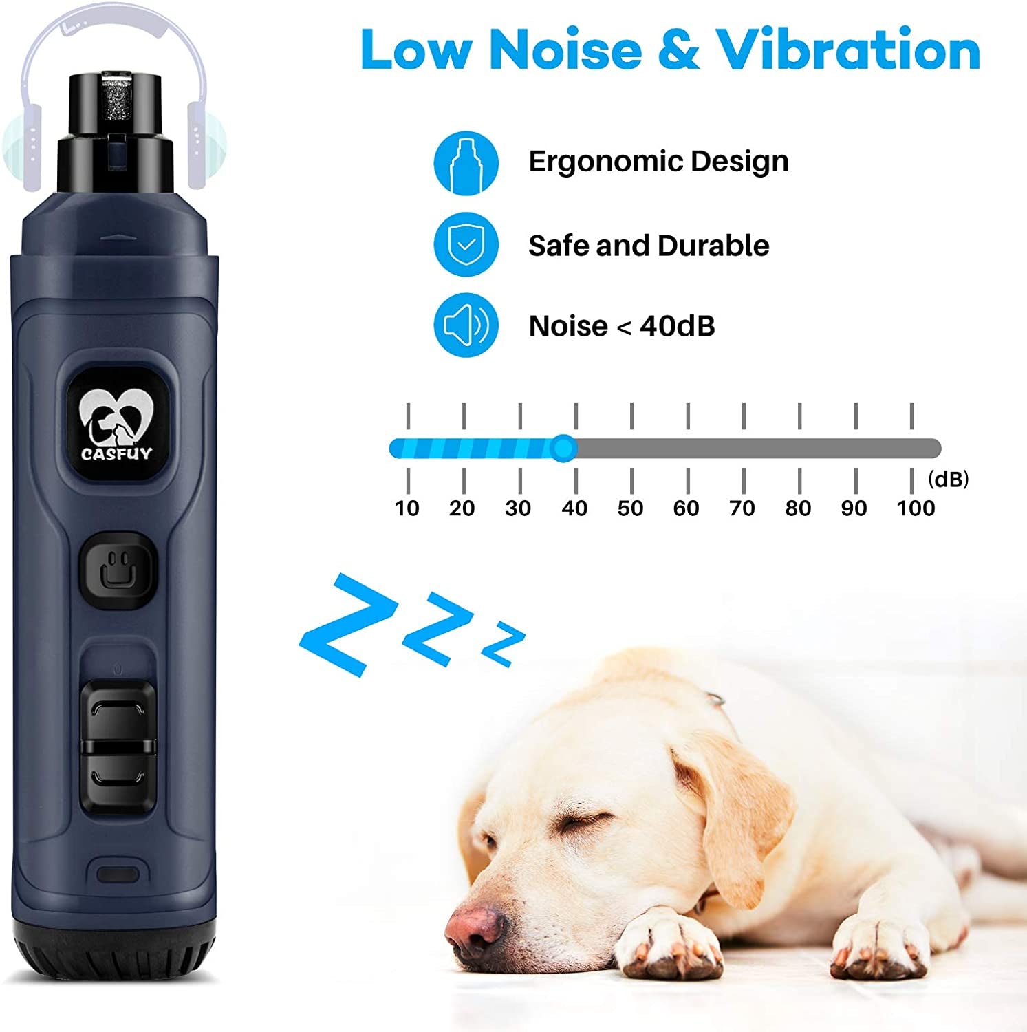 **Professional e-commerce title:**  **2-Speed Electric Dog Nail Grinder with Dual LED Lights – Quiet, Powerful Pet Nail Trimmer for Safe, Painless Grooming of Small, Medium & Large Dogs and Cats 