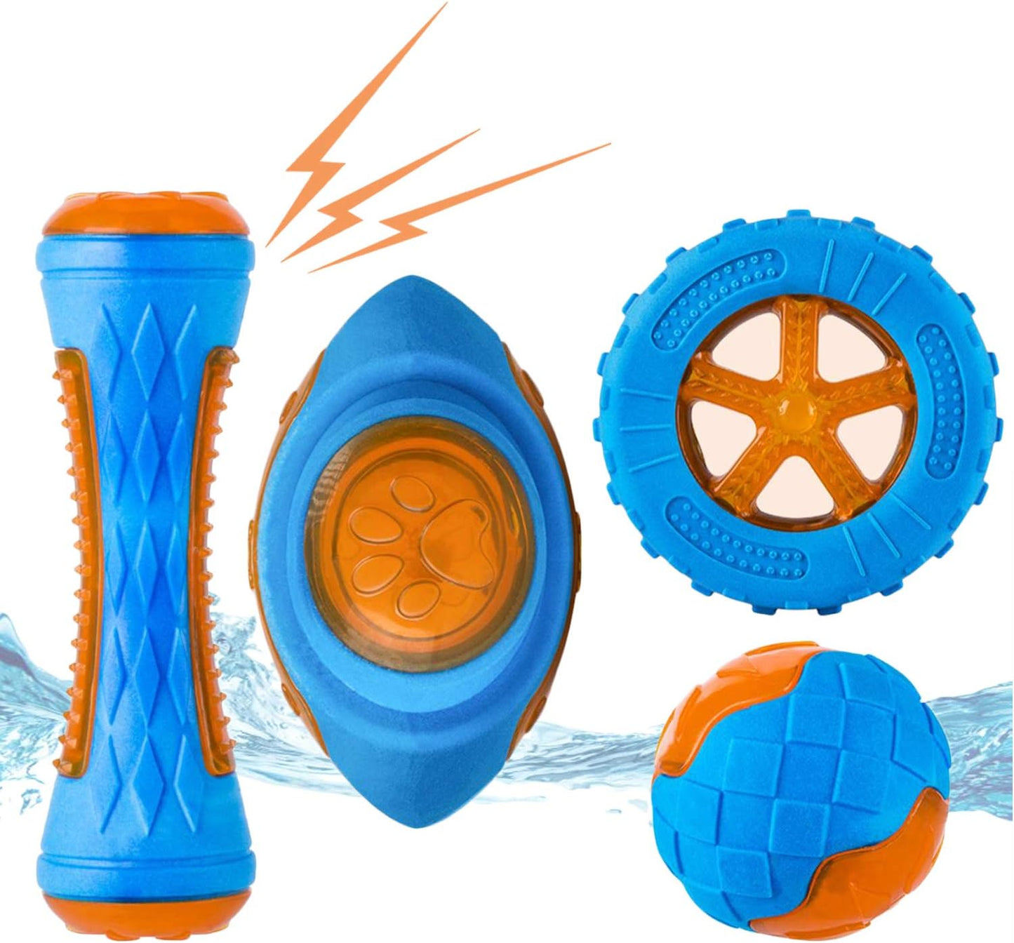 Dog Squeaky Toys 4-Pack, Floating Pool & Beach Toys for Fetch and Interactive Play