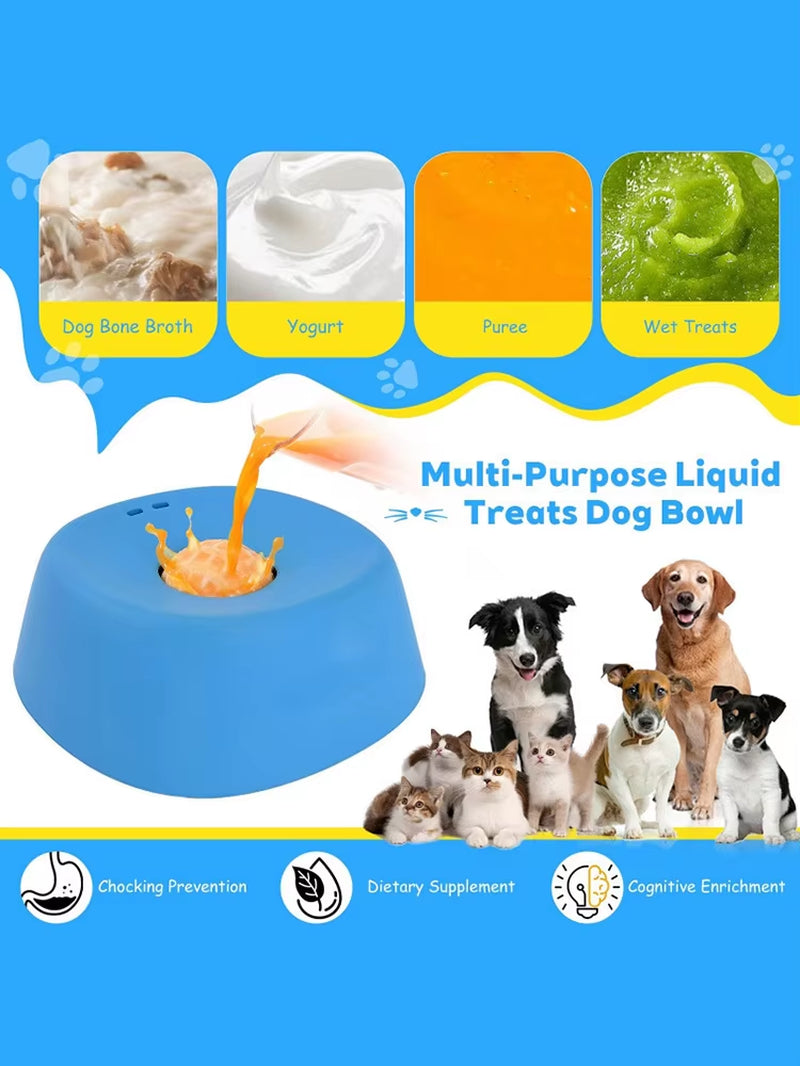 Slow Feeder Pet Bowl and Liquid Lick Mat with Non-Slip Silicone Base, Interactive Treat Dispensing Puzzle Toy for Rapid Eaters