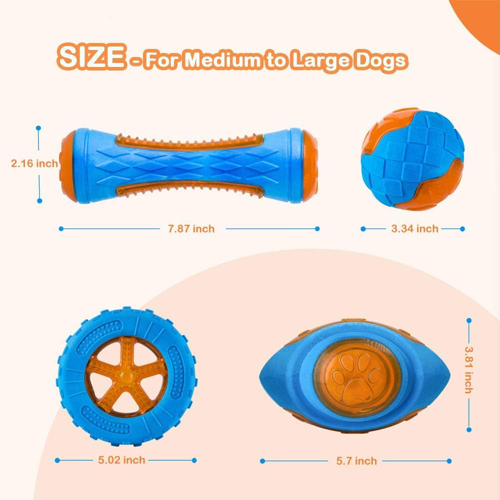 Dog Squeaky Toys 4-Pack, Floating Pool & Beach Toys for Fetch and Interactive Play