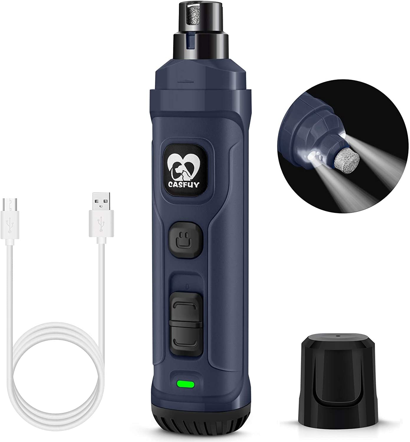 **Professional e-commerce title:**  **2-Speed Electric Dog Nail Grinder with Dual LED Lights – Quiet, Powerful Pet Nail Trimmer for Safe, Painless Grooming of Small, Medium & Large Dogs and Cats 